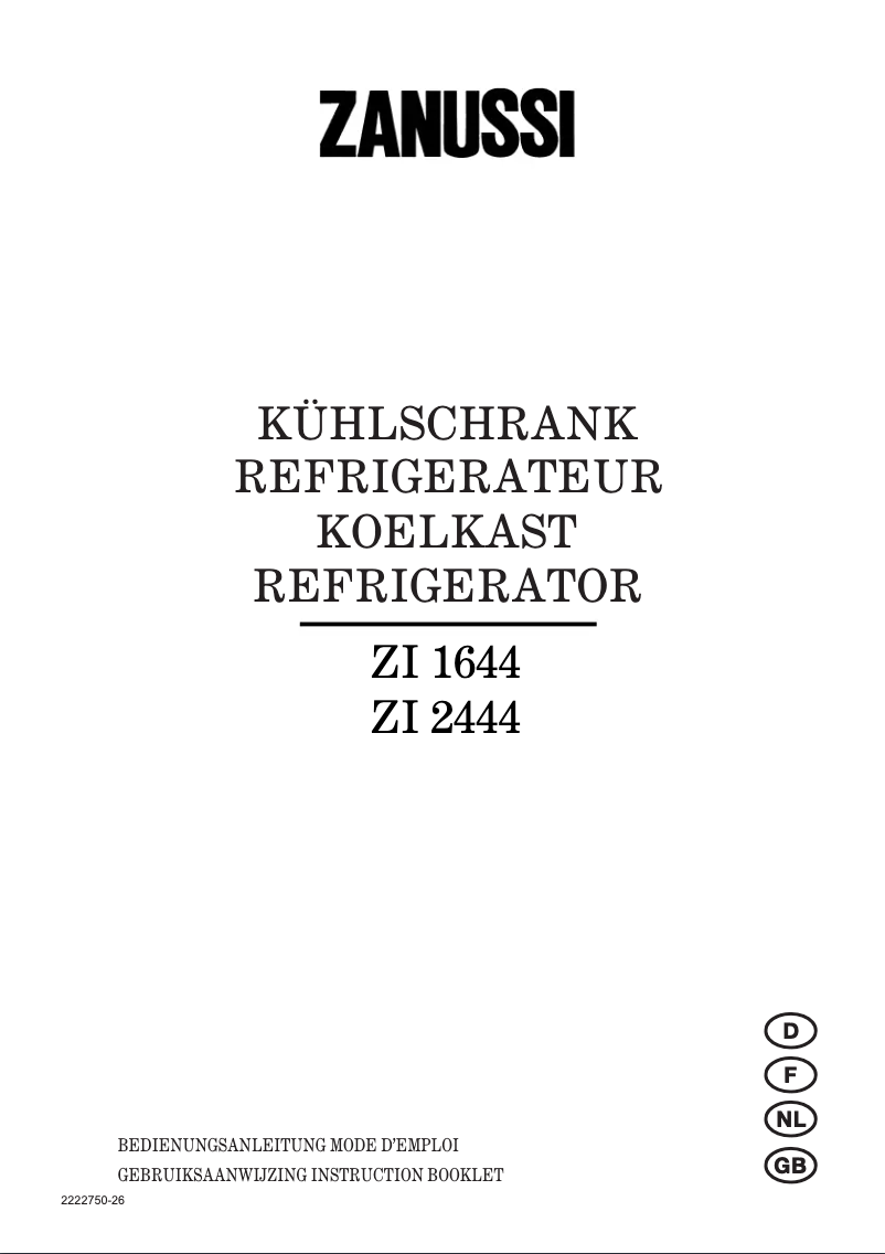 Page n°1 - Manuel utilisateur Zanussi ZI 1644