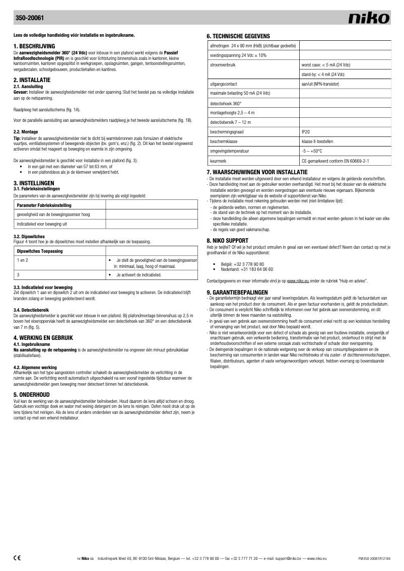 Page 1 de la notice Manuel utilisateur Niko 350-20061