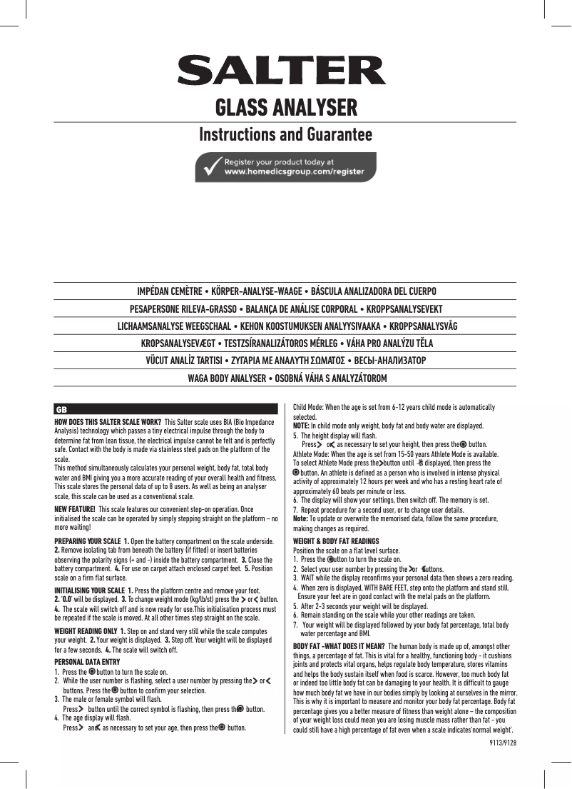 Page 1 of the manual User Manual Salter 9128 BK3R