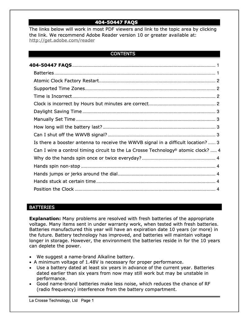 Page n°1 - FAQ La Crosse Technology 404-50447