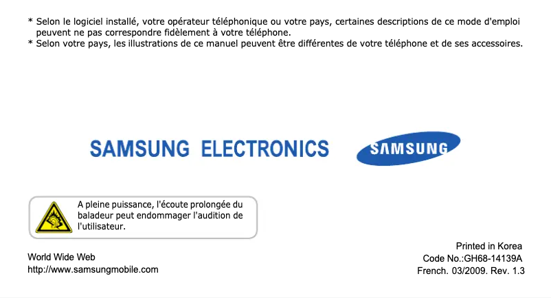 Page 1 de la notice Manuel utilisateur Samsung SGH-U600B