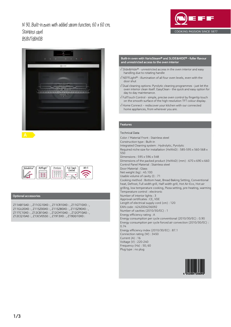 Página 1 del manual Ficha técnica Neff B58VT68H0B