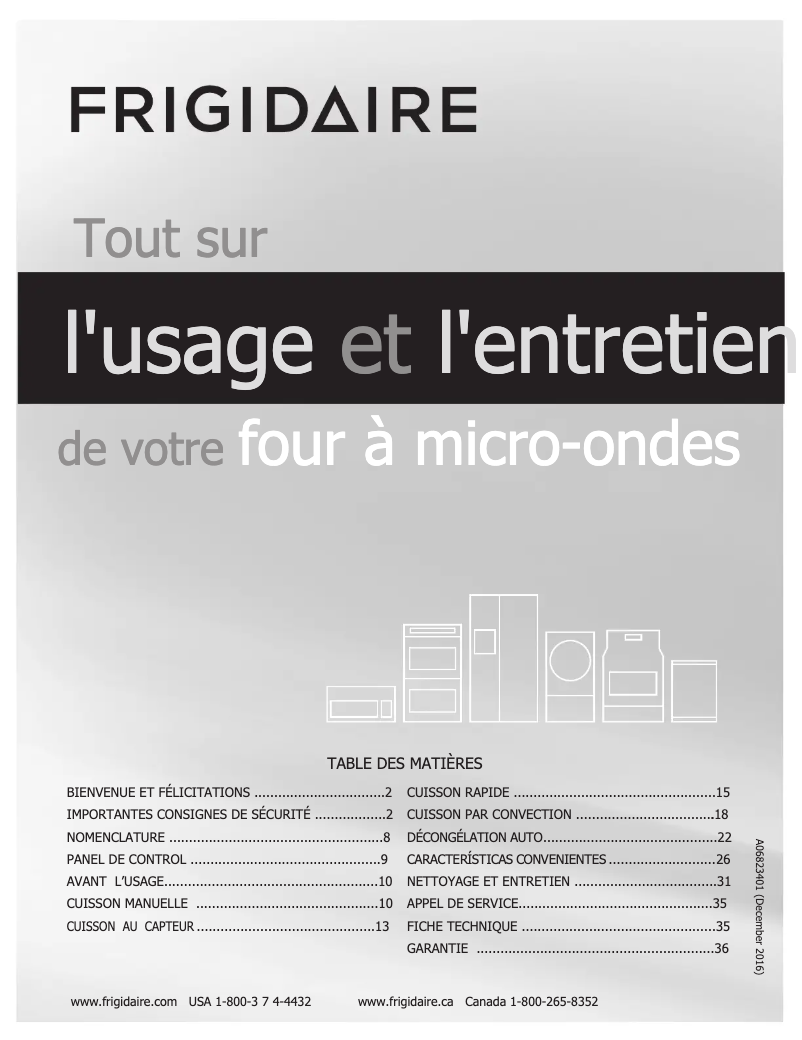 Page 1 de la notice Manuel utilisateur Frigidaire FGMV155CTD