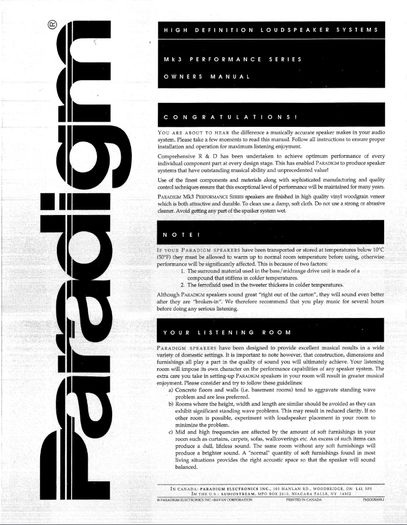 Page n°1 - Manuel utilisateur Paradigm Mini-Mk3