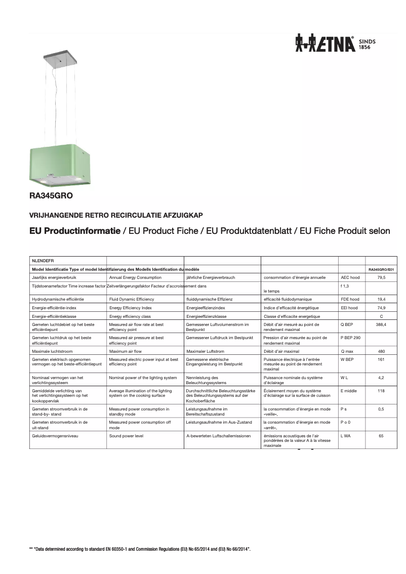 Página 1 del manual Ficha técnica Etna RA345GRO