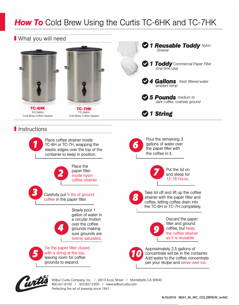 Page n°1 - Manuel utilisateur Wilbur Curtis TC-6HK