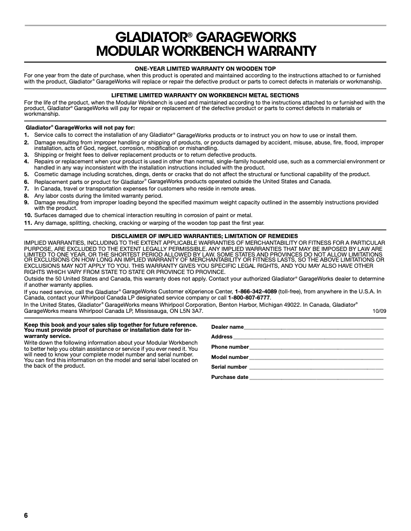 Page 1 de la notice Mode d'emploi Gladiator GAWB06HWEG