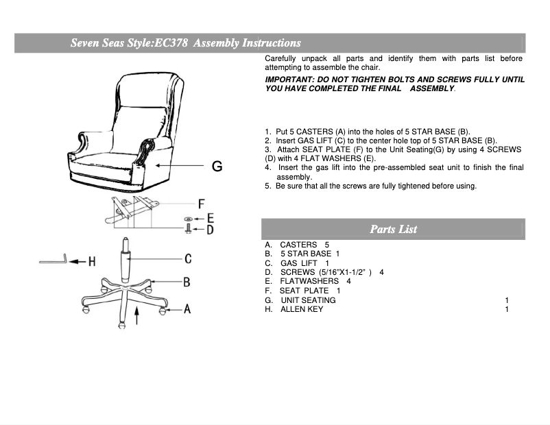 Page n°1 - Manuel utilisateur Hooker EC378