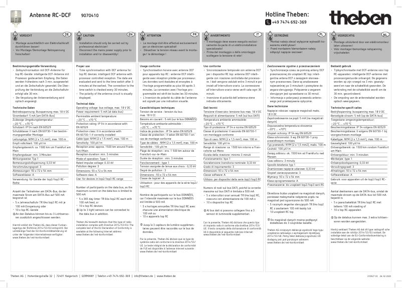 Page 1 de la notice Manuel utilisateur Theben Antenne RC-DCF