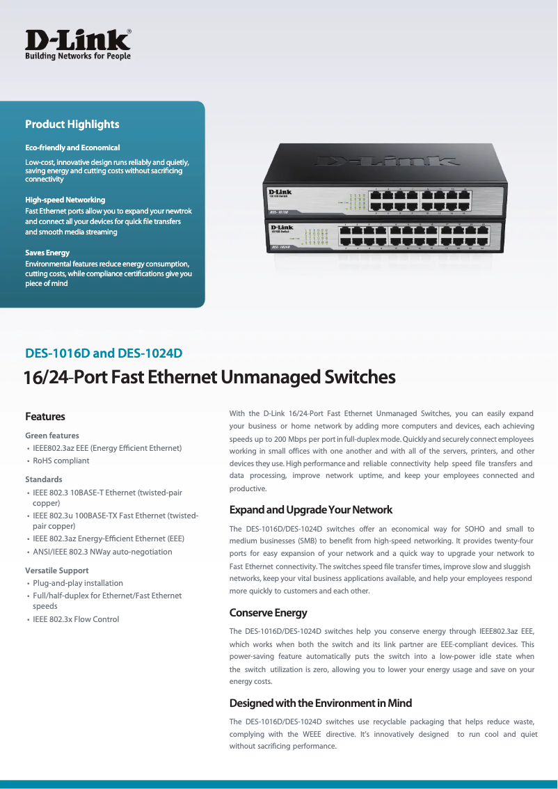 Page n°1 - Fiche technique D-Link DES-1024D