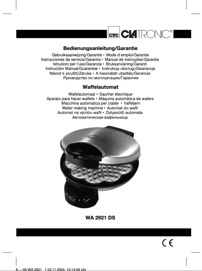 Page 1 de la notice Manuel utilisateur Clatronic WA 2921 DS