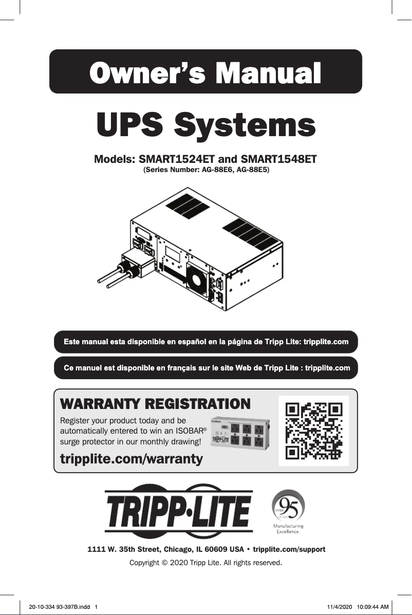 Page 1 de la notice Manuel utilisateur Tripp Lite SmartPro SMART1548ET