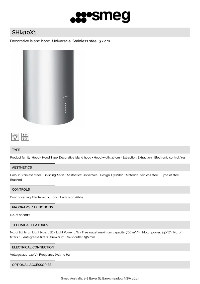 Page 1 de la notice Fiche technique Smeg SHI410X1