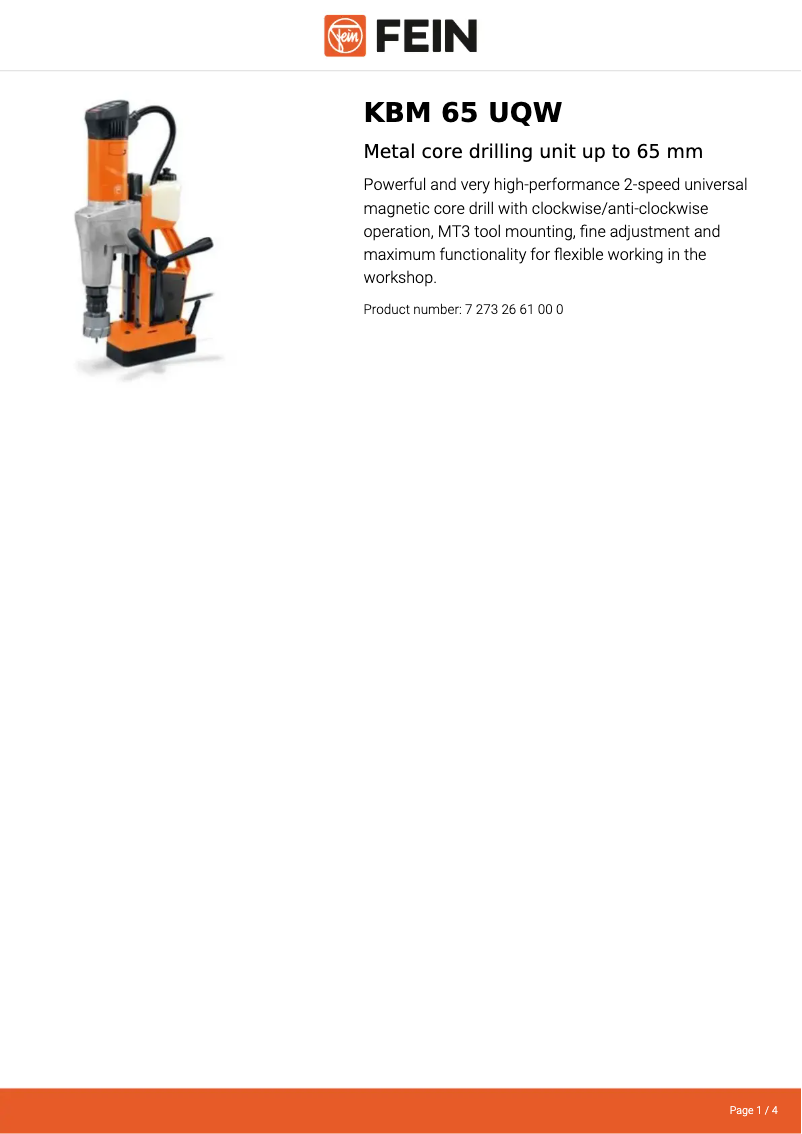 Page n°1 - Fiche technique Fein KBM 65 UQW