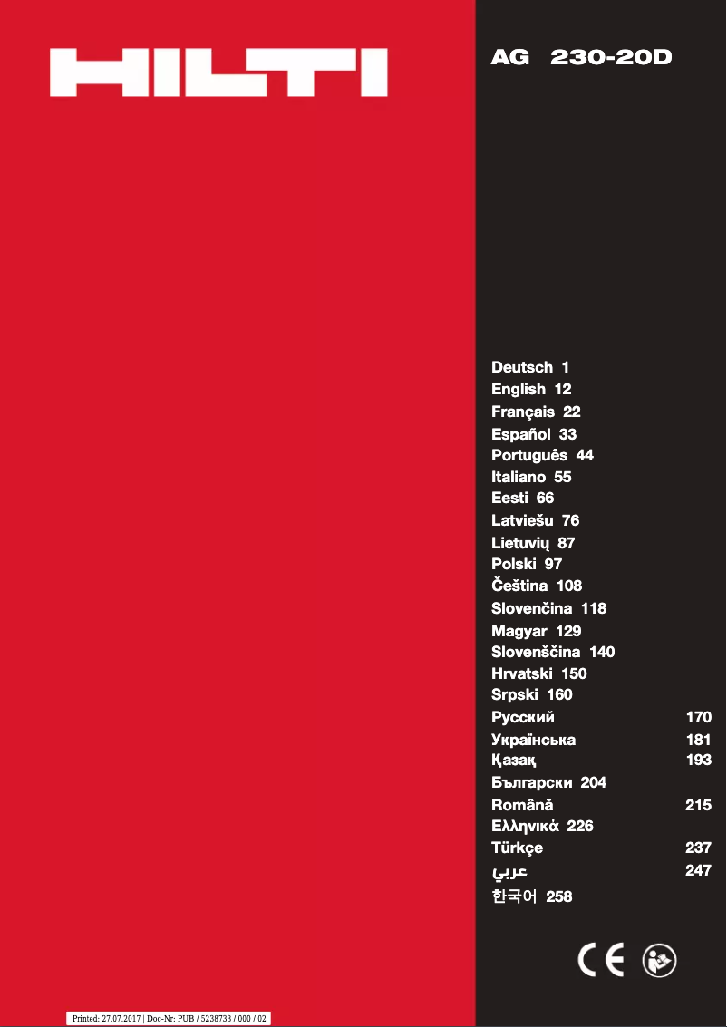 Page n°1 - Manuel utilisateur Hilti AG 230-20D