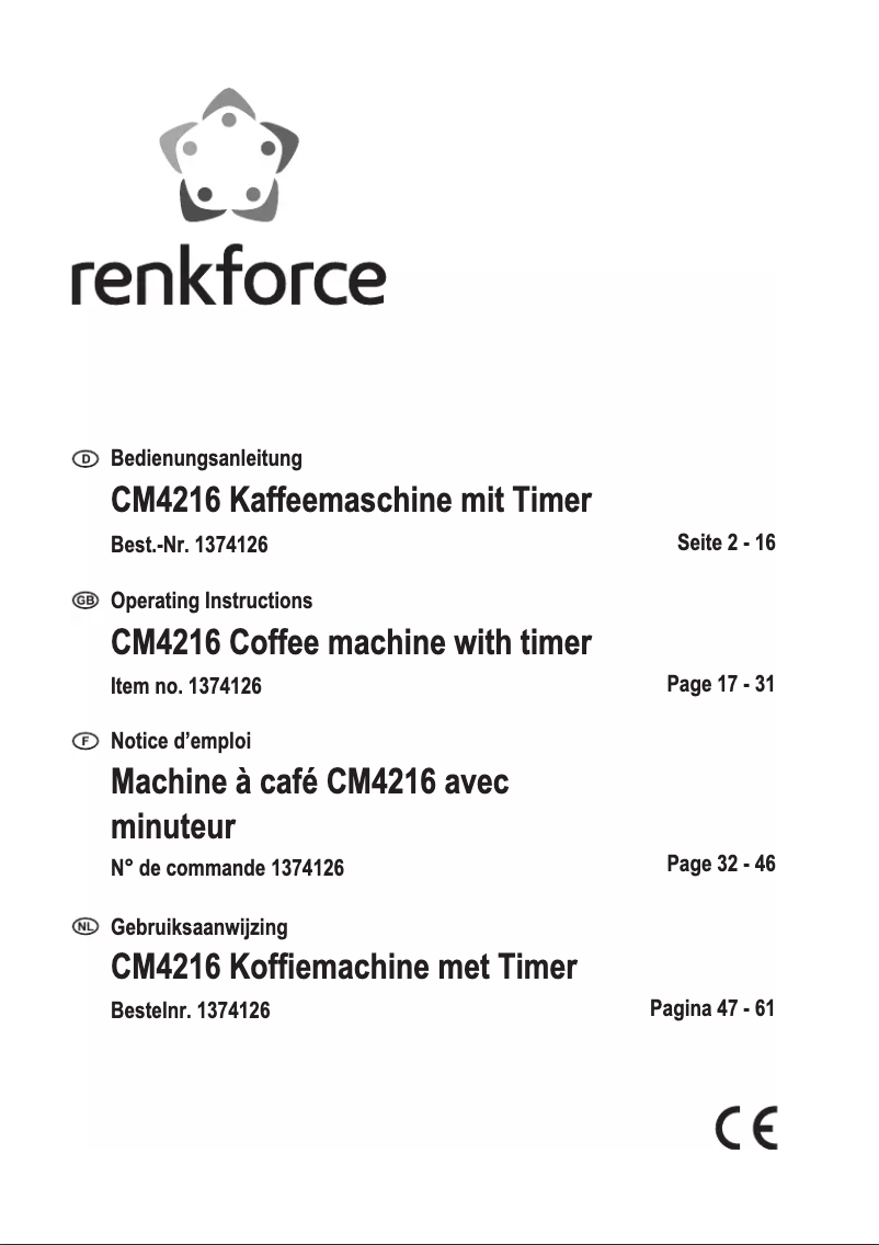 Page n°1 - Manuel utilisateur Renkforce CM4216