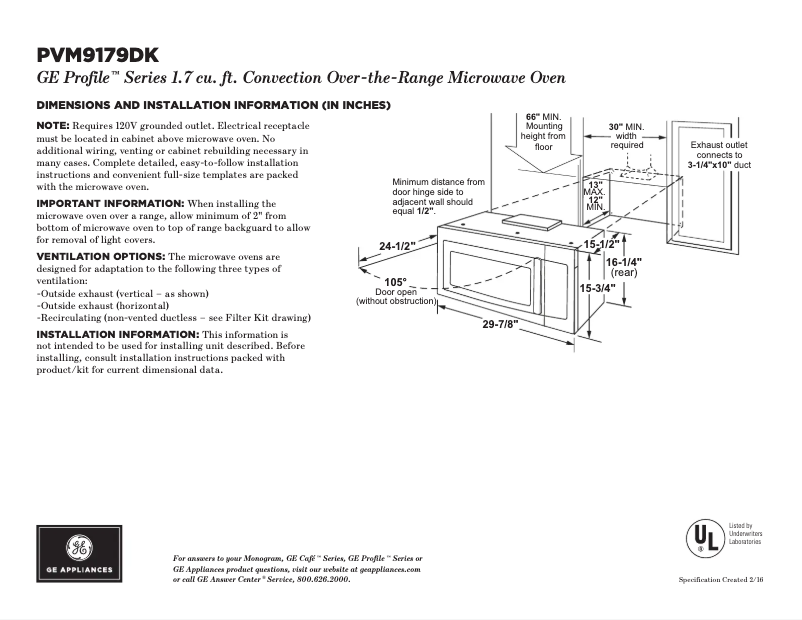 Page 1 of the manual Technical Sheet GE PVM9179DKBB