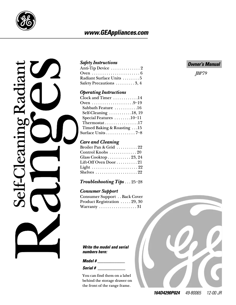 Page 1 of the manual Use and Maintenance Manual GE Profile JBP79WBWW