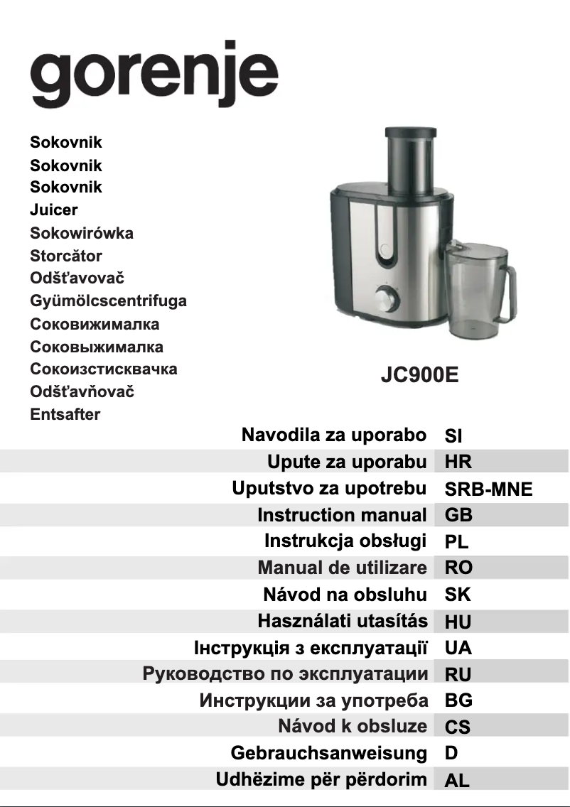 Page n°1 - Manuel utilisateur Gorenje JC900E