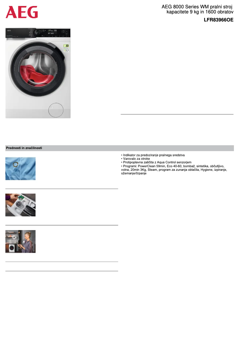Page 1 de la notice Fiche technique AEG 8000 Series LFR83966OE