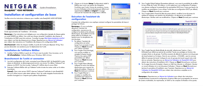 Page 1 de la notice Guide d'installation Netgear ReadyNAS R12S1220