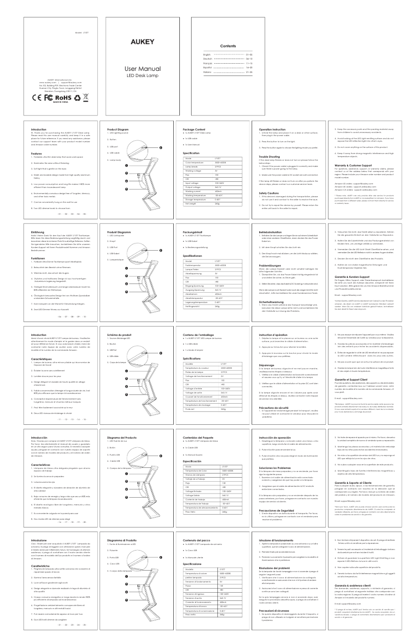 Page 1 de la notice Manuel utilisateur Aukey LT-ST7