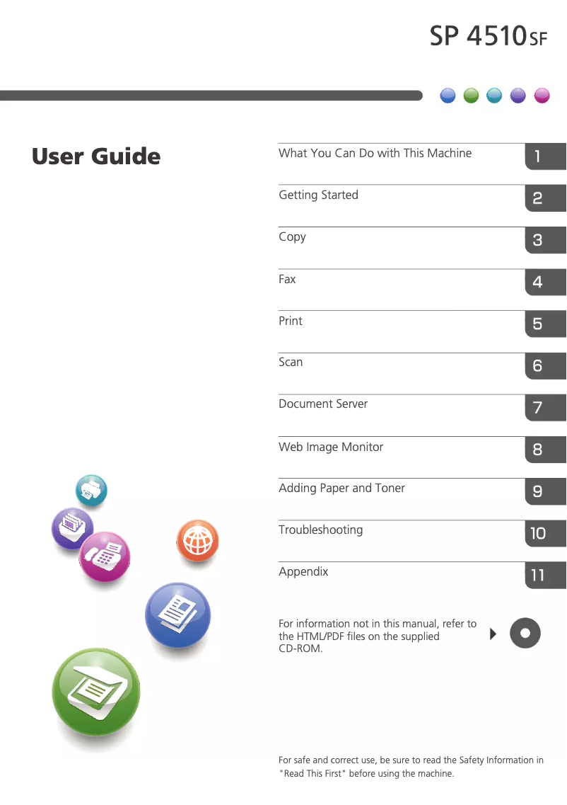Page 1 de la notice Manuel utilisateur Ricoh SP 4510SF