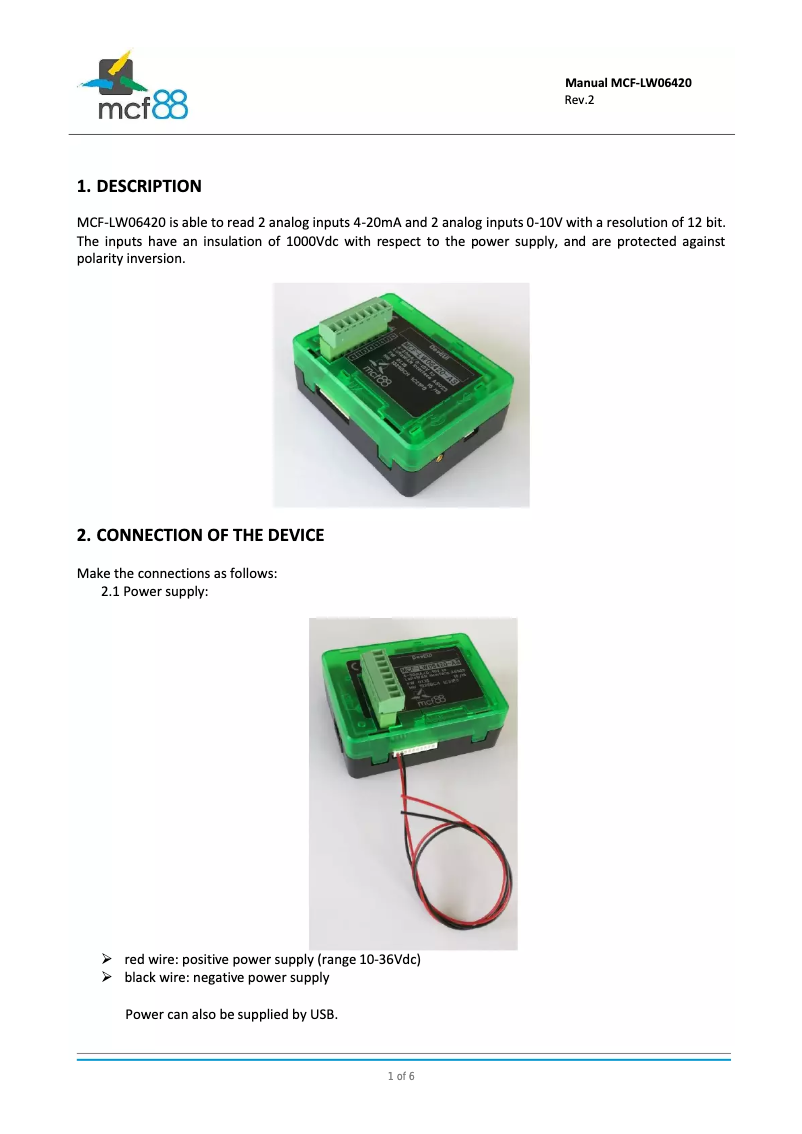 Page n°1 - Manuel utilisateur MCF88 MCF-LW06420