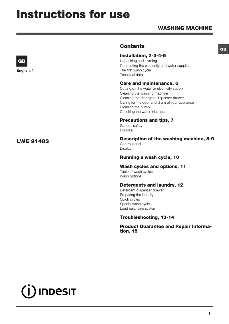 Imagen de la primera página del manual del dispositivo LWE 91483 W UK
