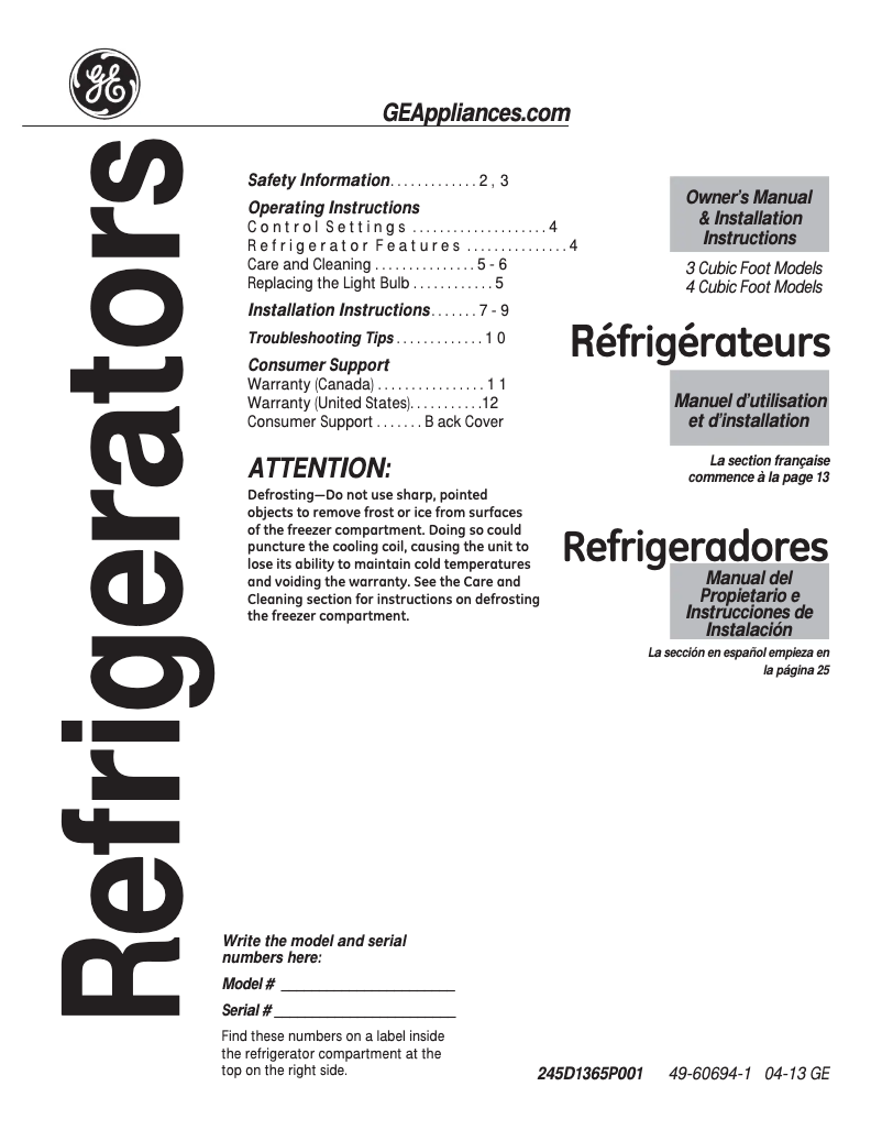 Page 1 de la notice Guide d'installation GE GML03GAEBS