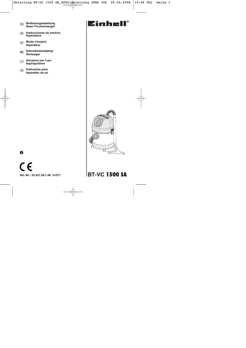 Página 1 del manual Manual de instrucciones Einhell BT-VC 1500 SA