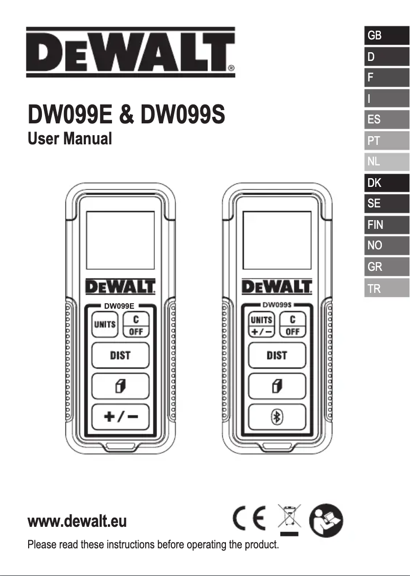 Page n°1 - Manuel utilisateur DeWalt DW099S
