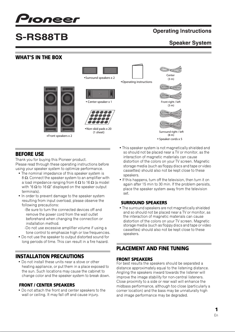 Image de la première page du manuel de l'appareil S-RS88TB