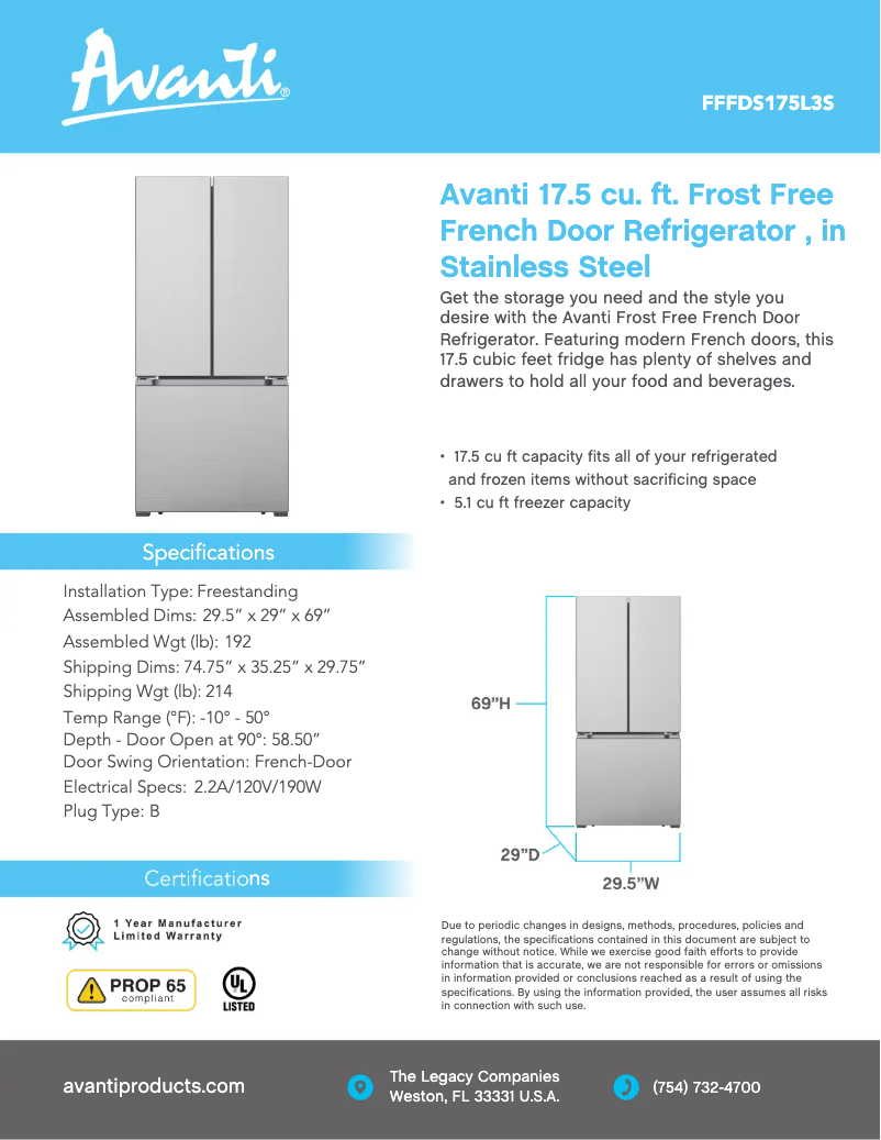 Image de la première page du manuel de l'appareil FFFDS175L3S