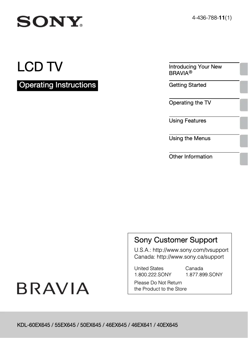 Page 1 de la notice Manuel utilisateur Sony Bravia KDL-46EX641