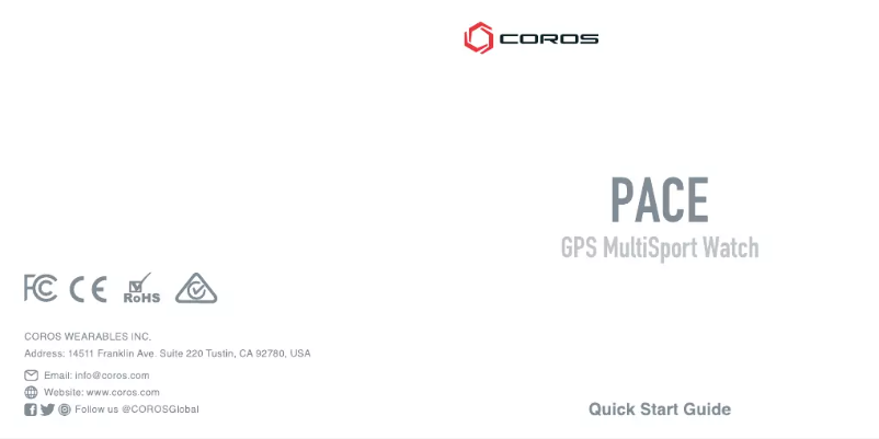 Page 1 de la notice Manuel utilisateur Coros Pace 2