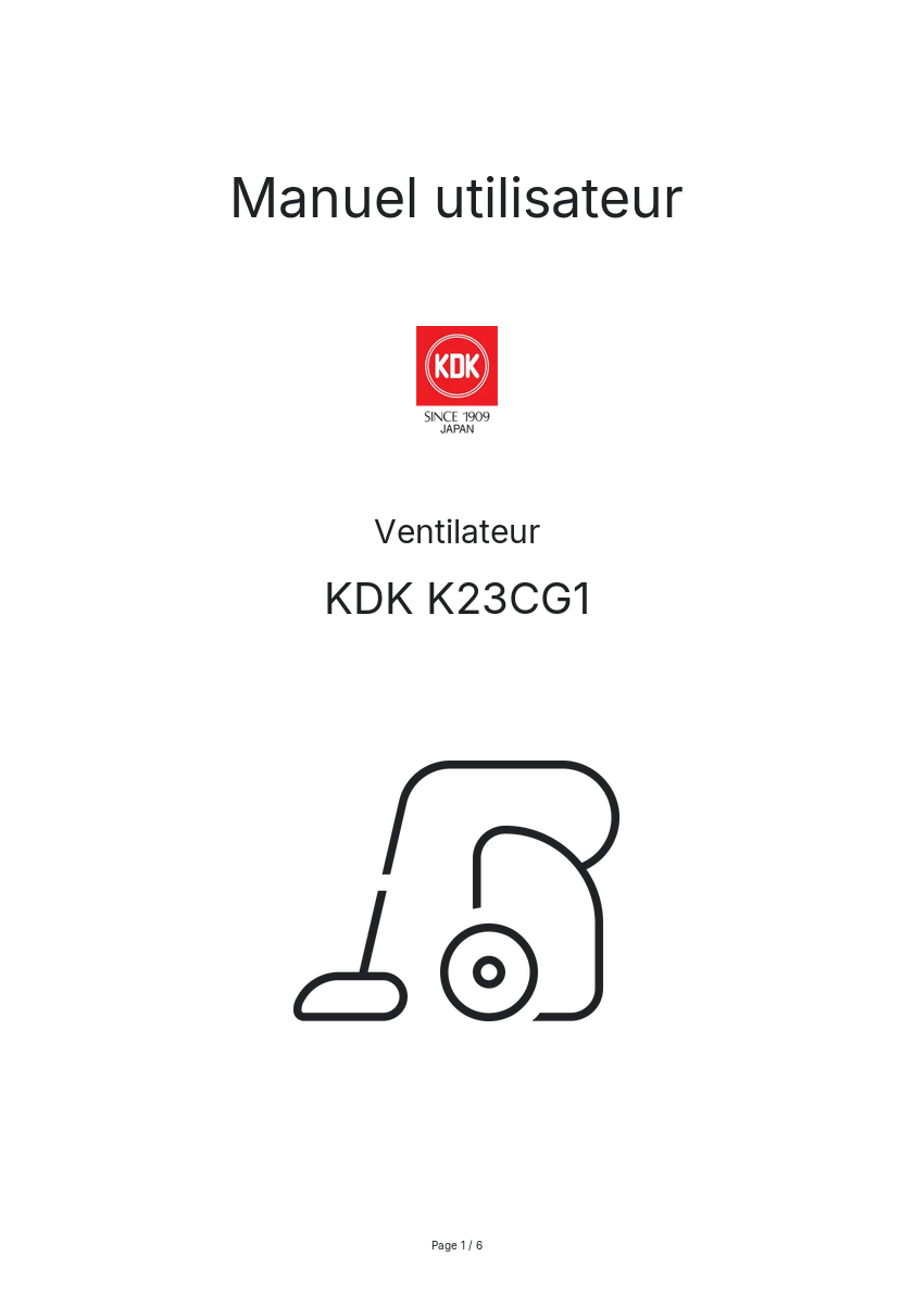 Page n°1 - Manuel utilisateur KDK K23CG1