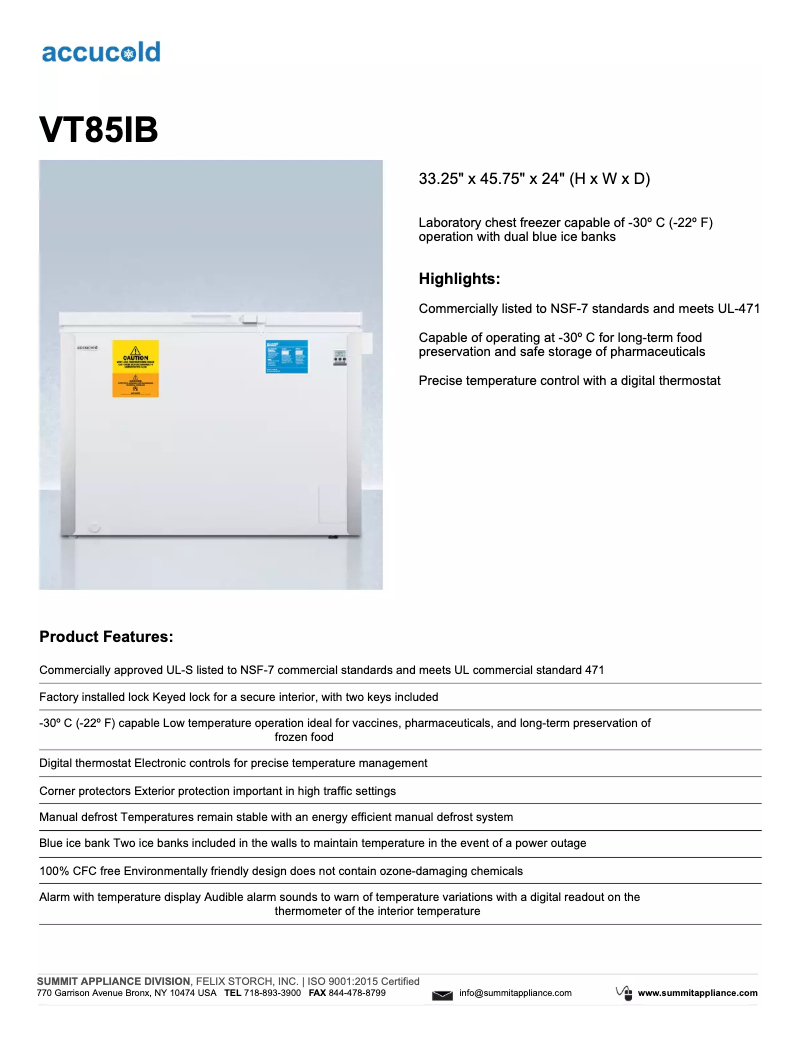 Image de la première page du manuel de l'appareil Accucold VT85IB