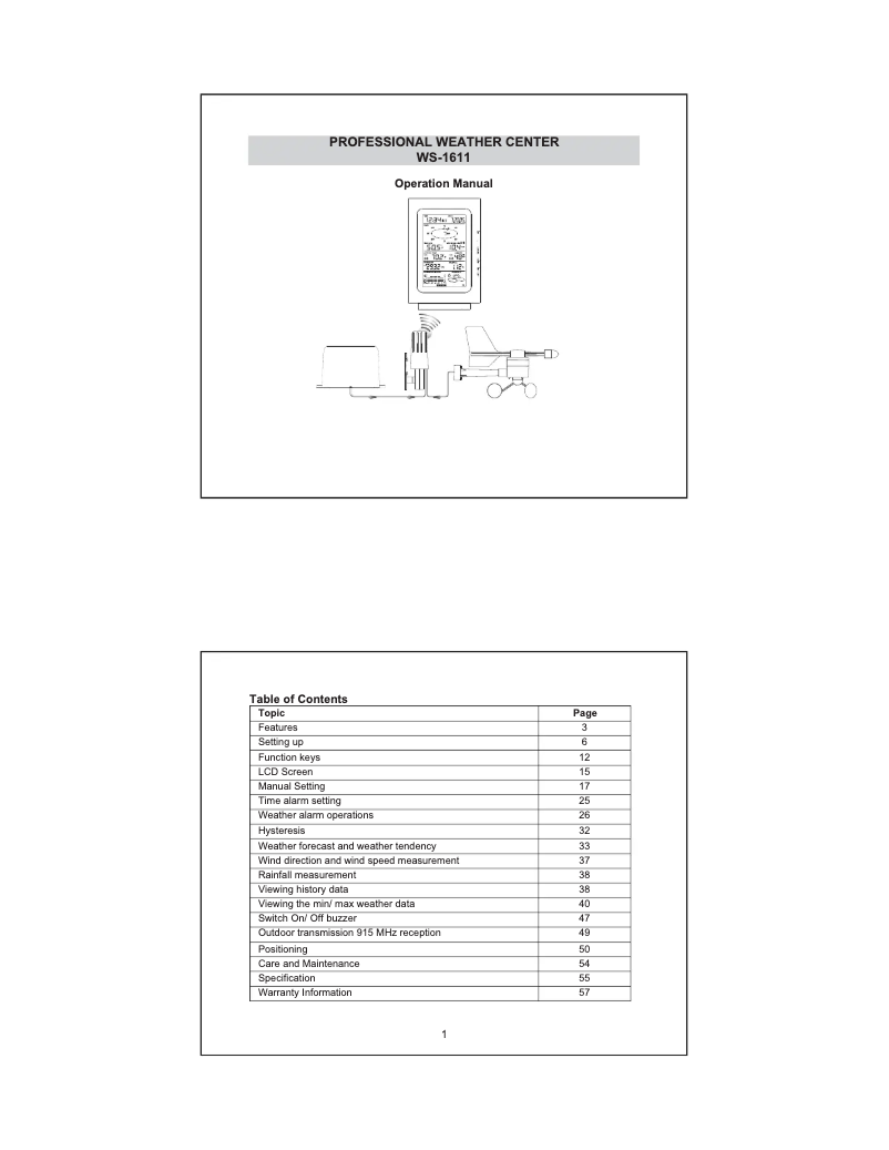 Image de la première page du manuel de l'appareil WS-1611TWC-IT