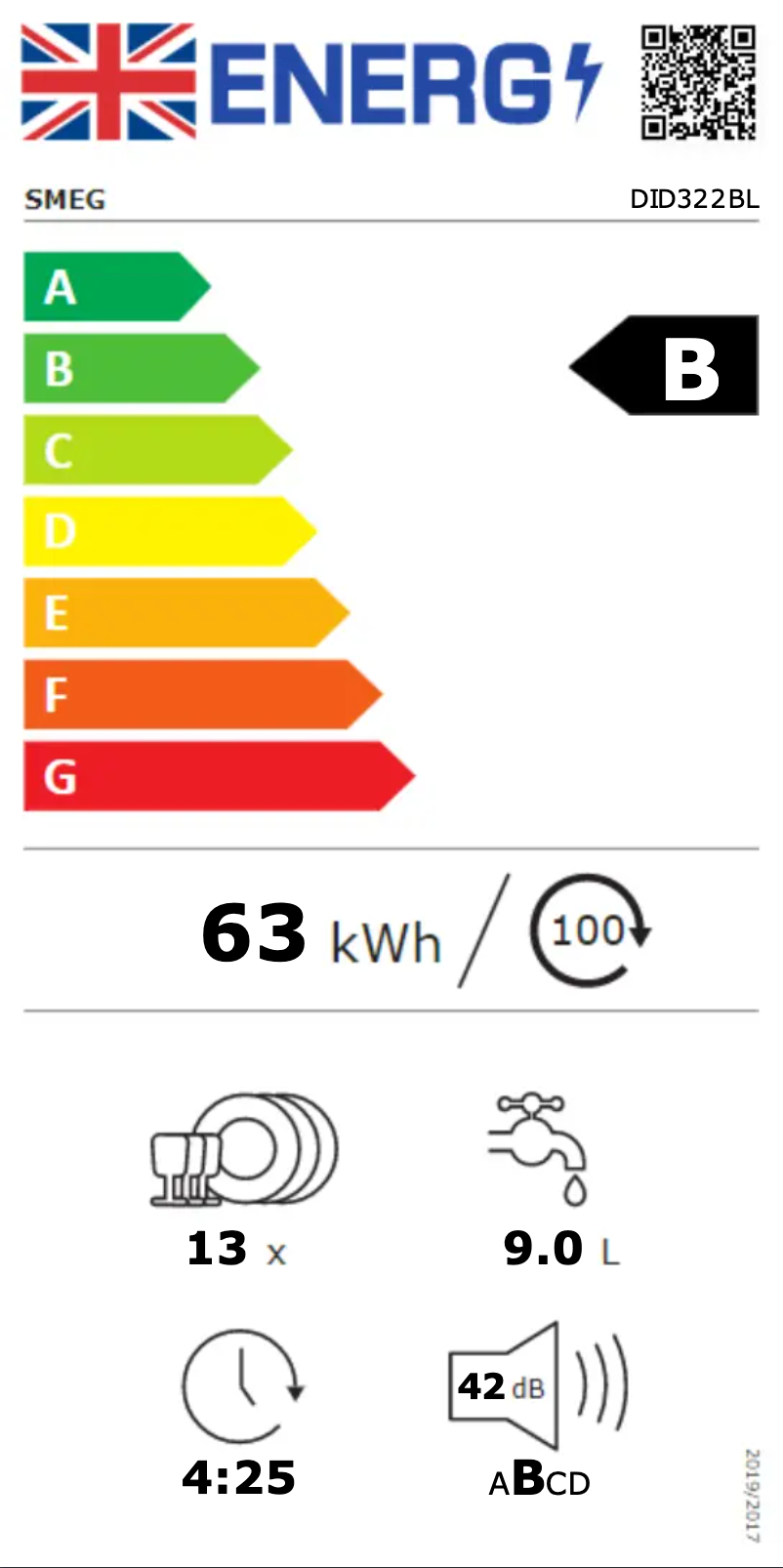 Page n°1 - Label énergétique Smeg DID322BL