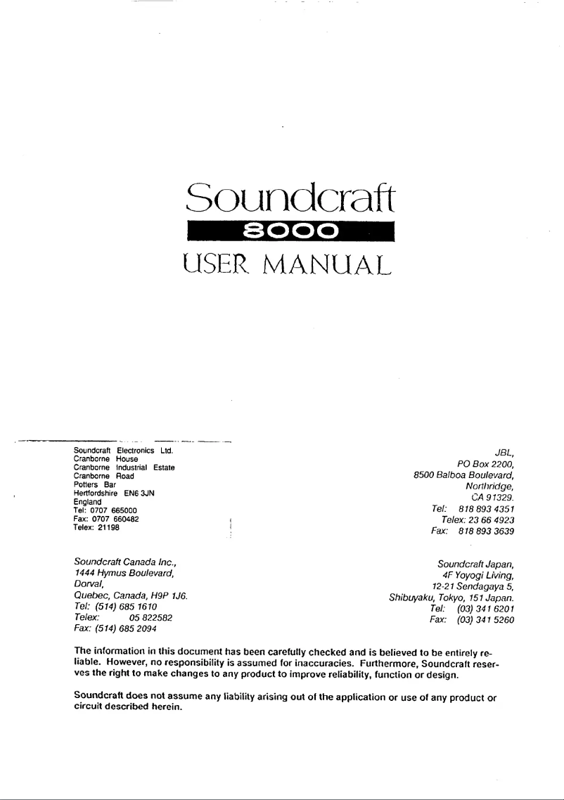 Page n°1 - Manuel utilisateur Soundcraft Series 8000