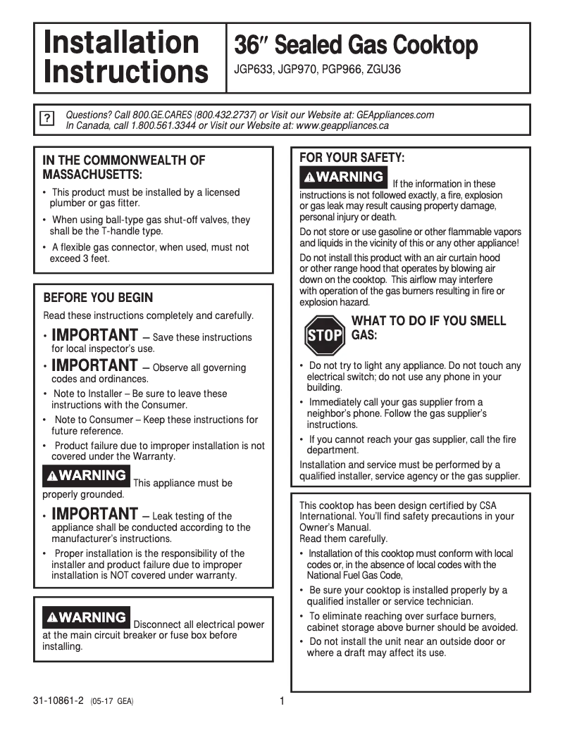 Image de la première page du manuel de l'appareil Profile PGP966SETSS