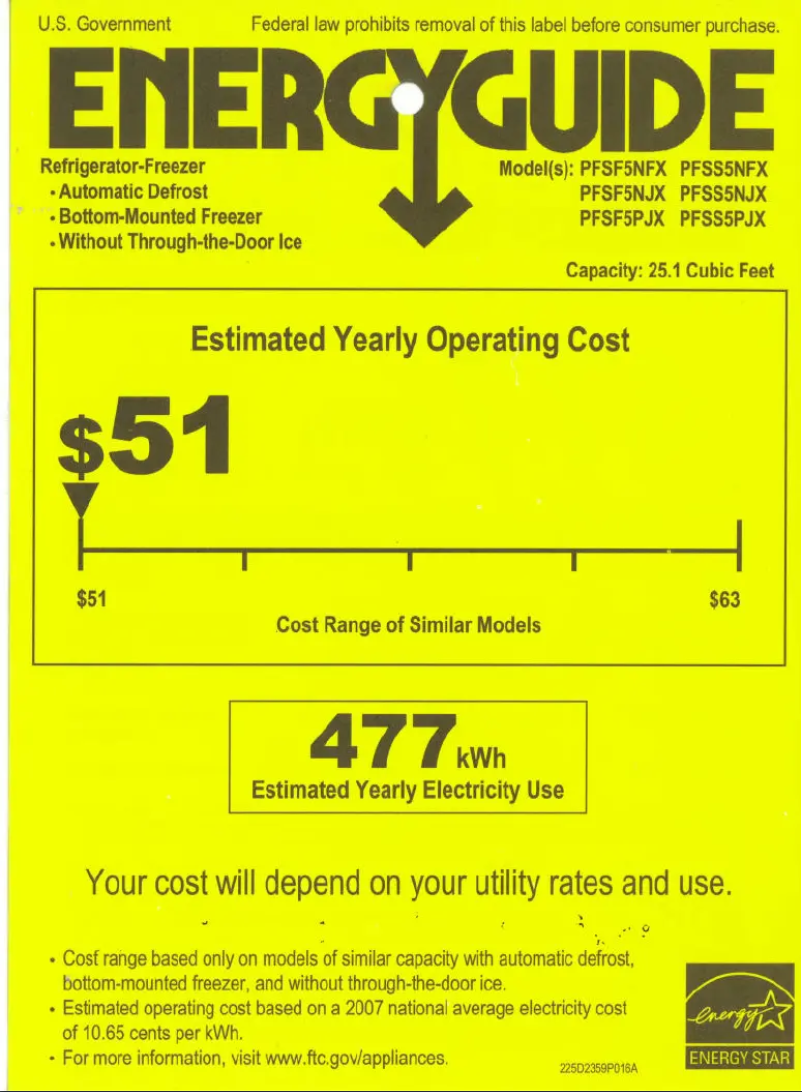 Image de la première page du manuel de l'appareil Profile PFSF5NFXWW
