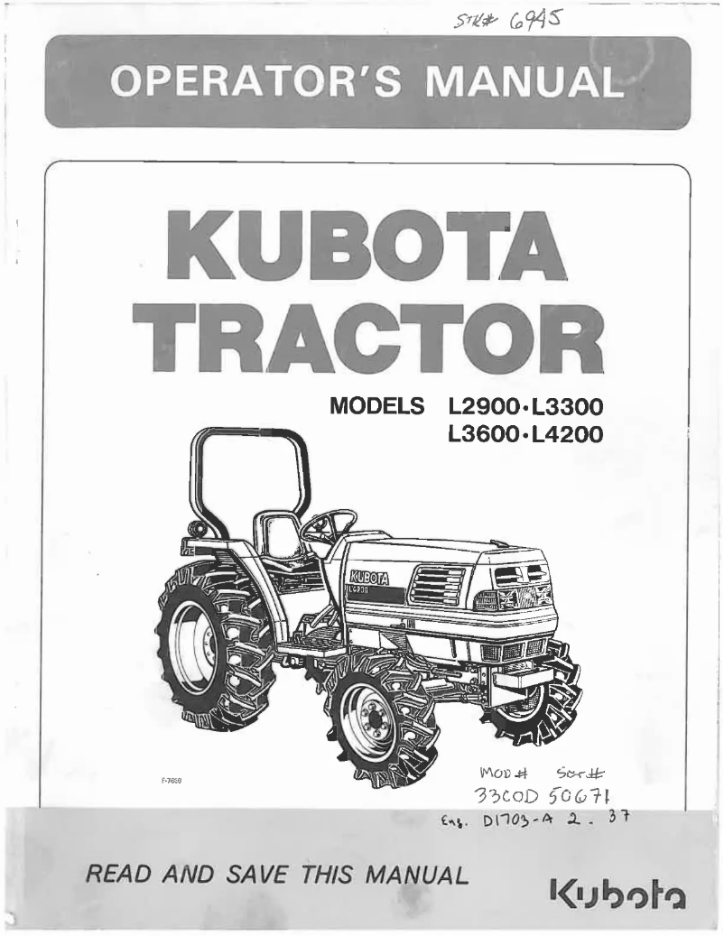Page 1 de la notice Manuel utilisateur Kubota L2900