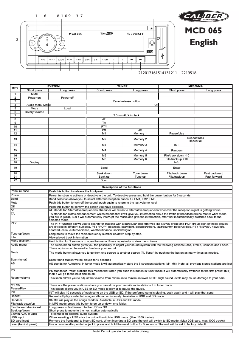Image de la première page du manuel de l'appareil MCD 065