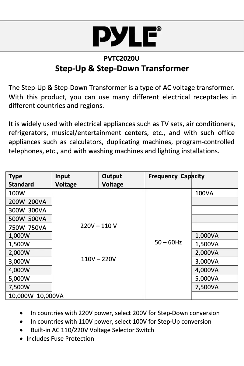 Page 1 de la notice Manuel utilisateur Pyle PVTC2020U