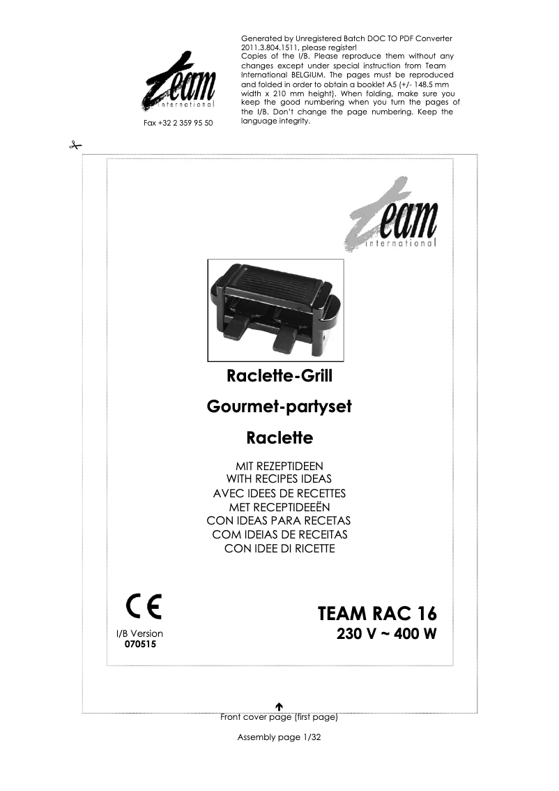 Page 1 of the manual User Manual Team RAC 16