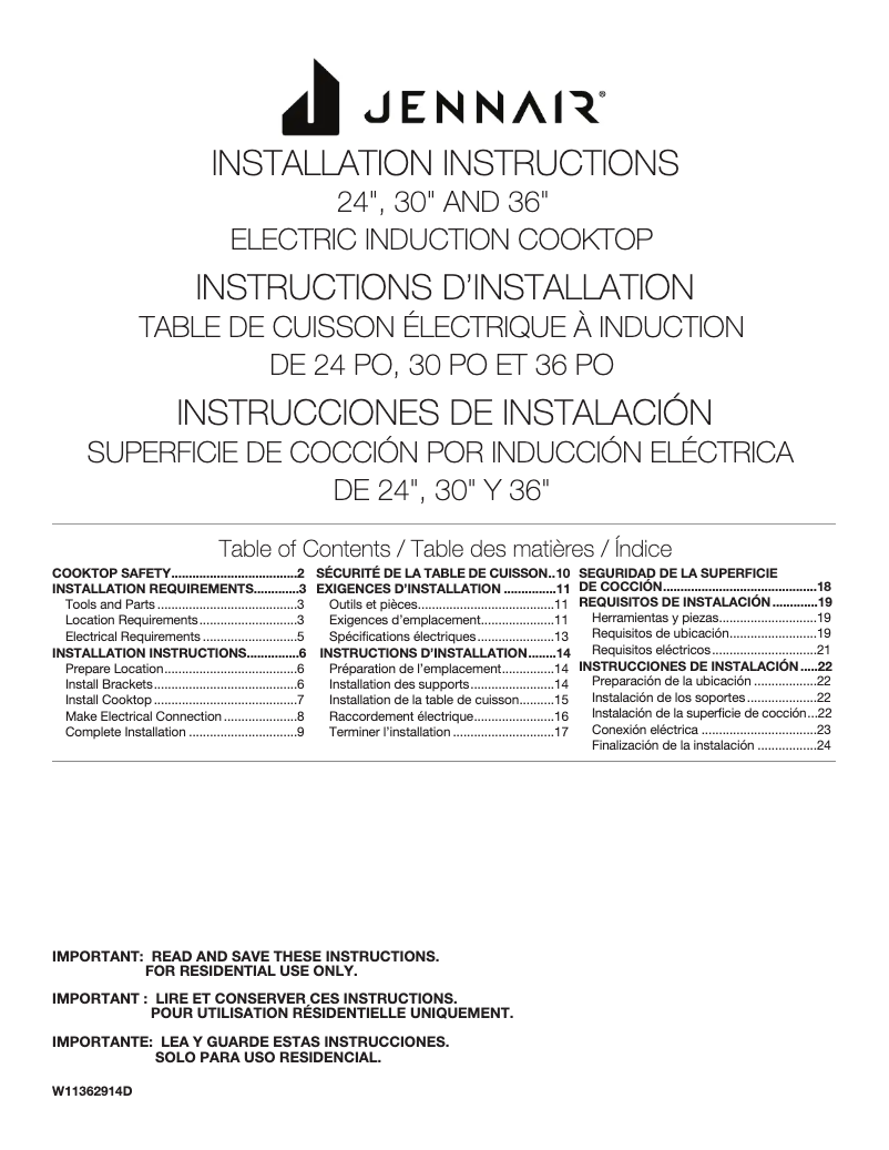Page 1 de la notice Guide d'installation Jenn-Air JIC4536KS