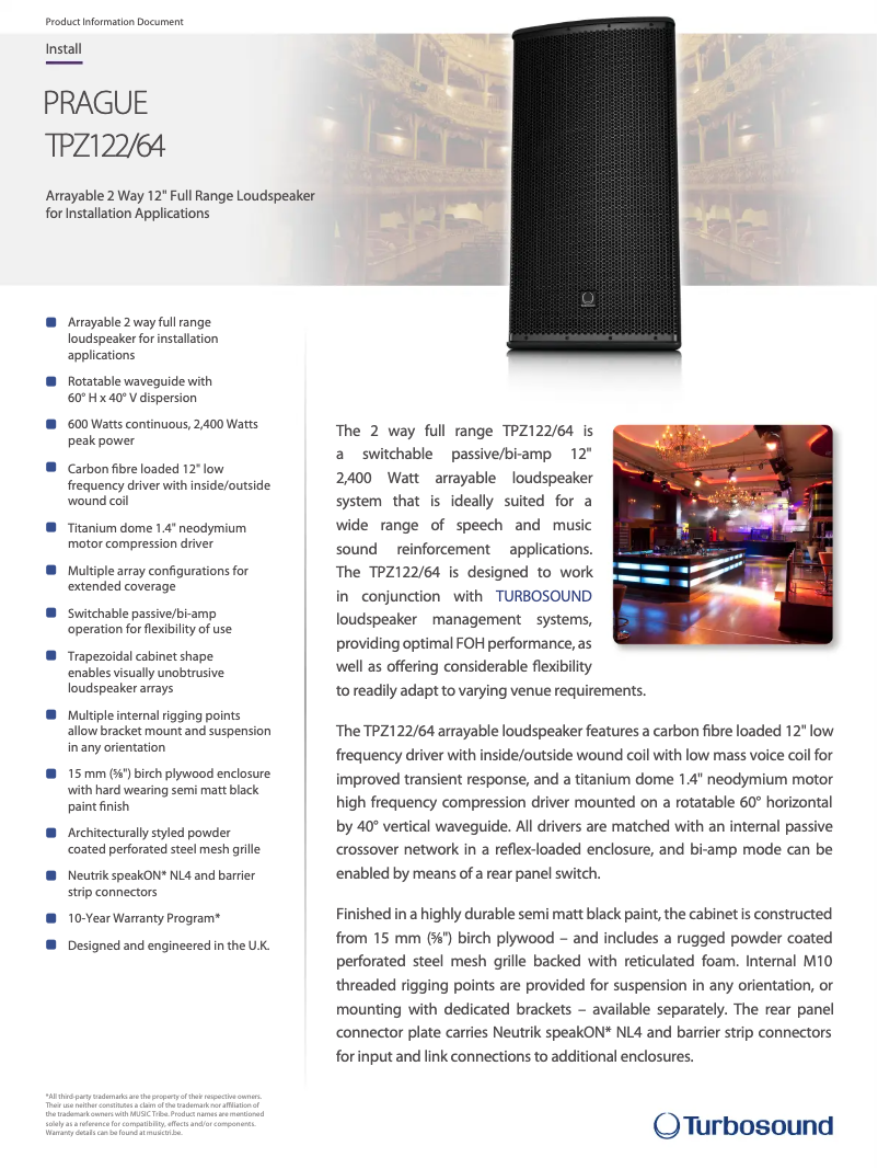Page n°1 - Fiche technique Turbosound Prague TPZ122/64