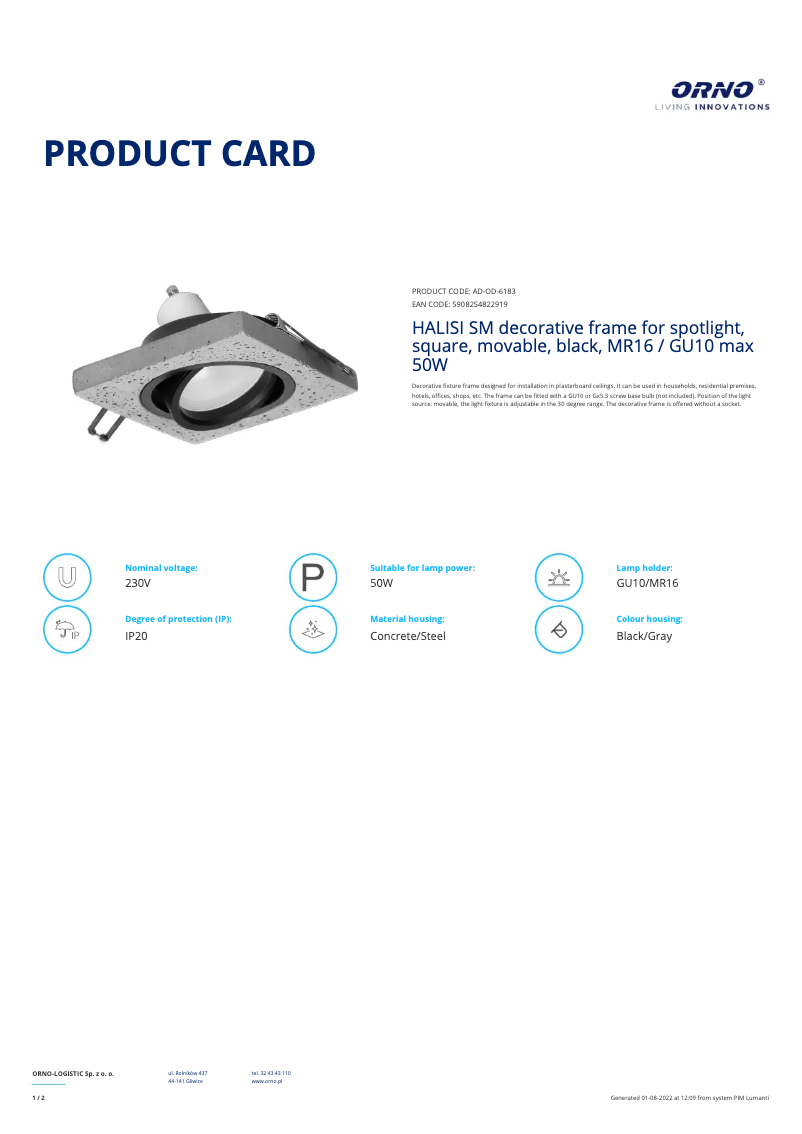Page n°1 - Fiche technique Adviti AD-OD-6183